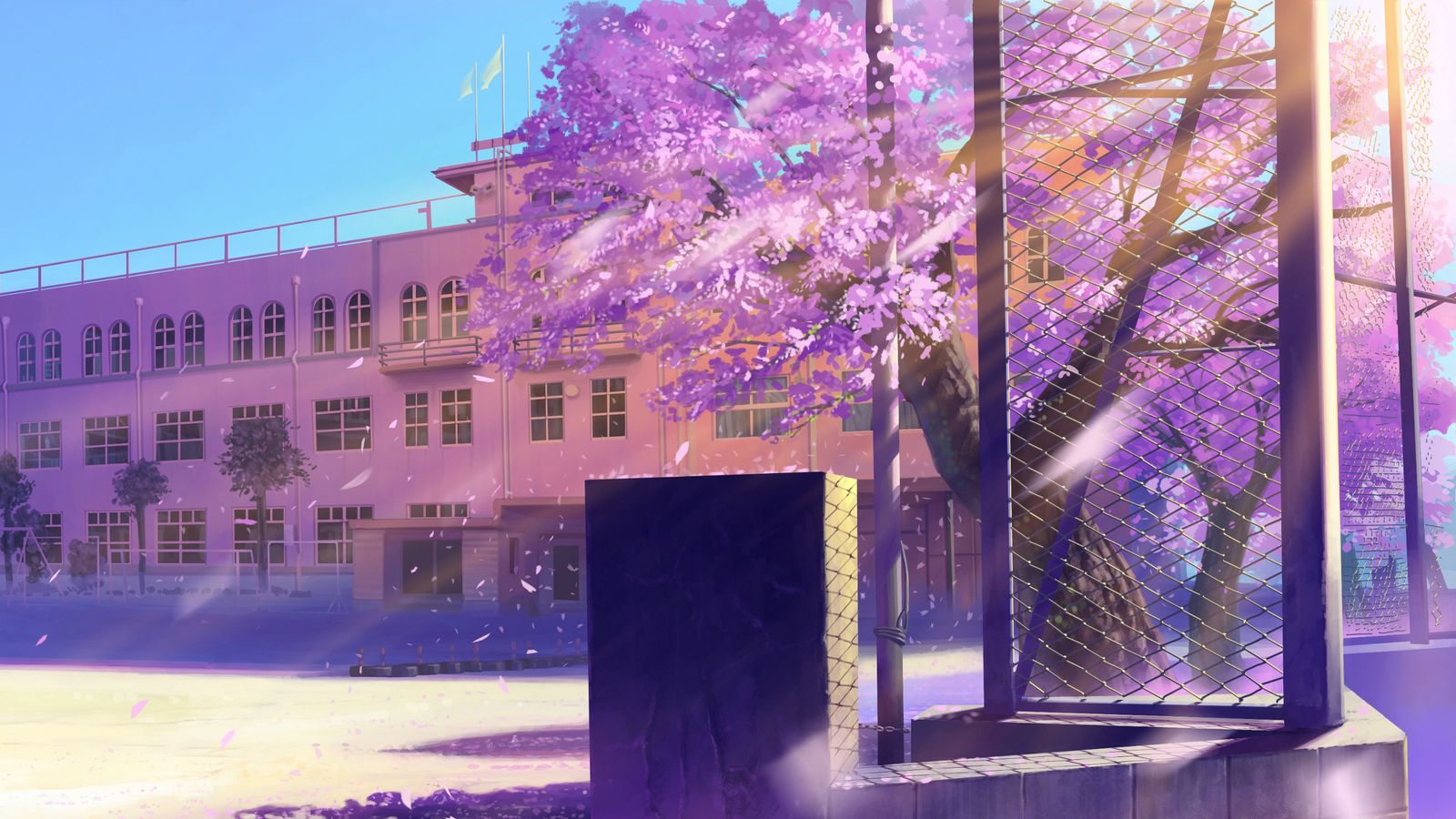 Download wallpaper 1600x900 anime, school, winter street widescreen 16:9 HD background
