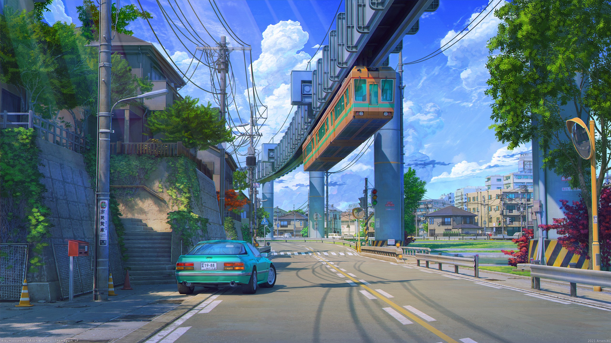 Angel Car Cloud Street HD Anime Street Wallpaper