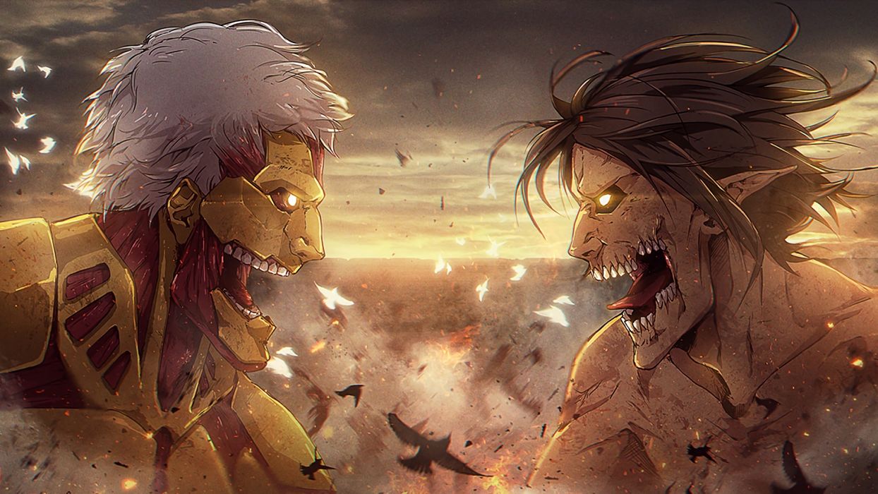 Amored Titan vs Attack Titan AoT anime wallpaperx1080
