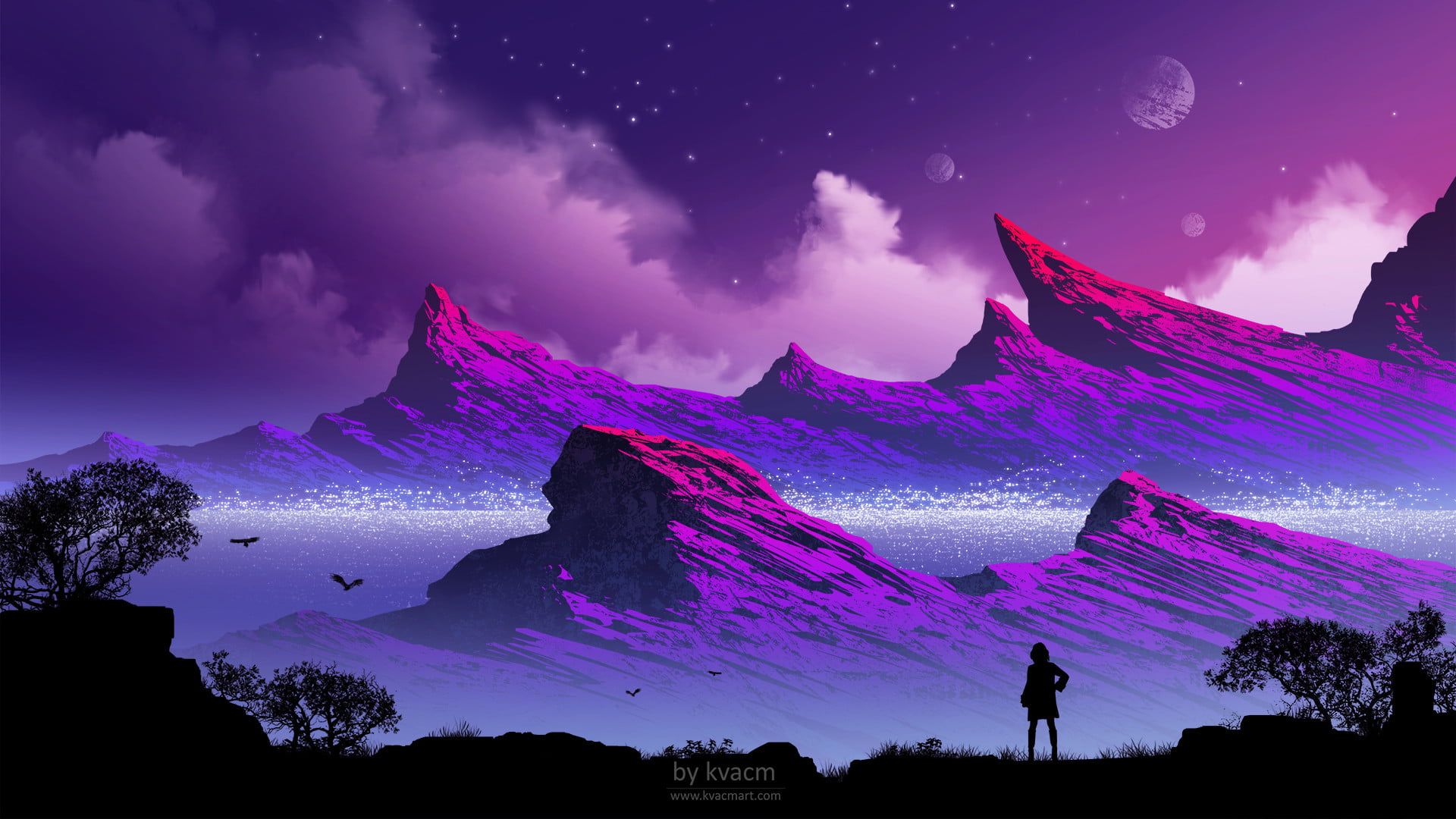 summit painting #illustration #Kvacm fantasy art #mountains purple background P #wallpaper #hdwa. Papel de parede pc, Paisagem fantasia, Papel de parede roxo