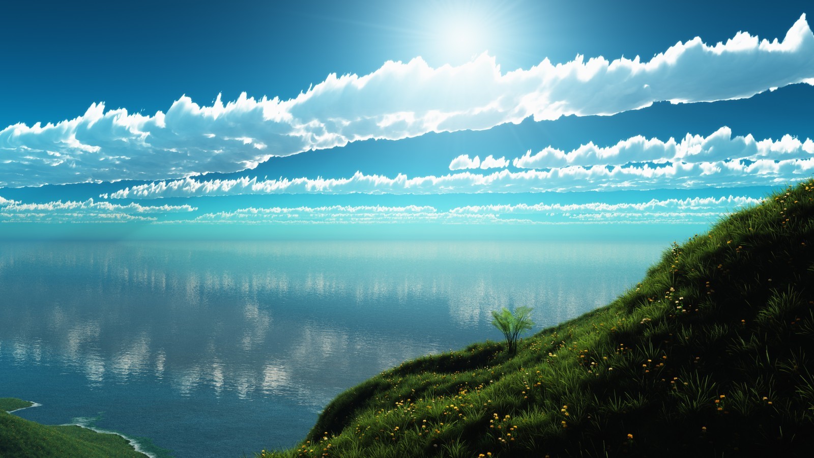 Download 1600x900 Clouds, Field, Scenery, Sunlight, Summer Wallpaper