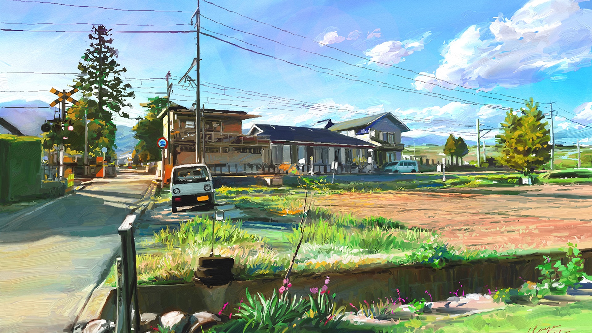 Wallpaper Art painting, Japan, landscape, village 1920x1200 HD Picture, Image
