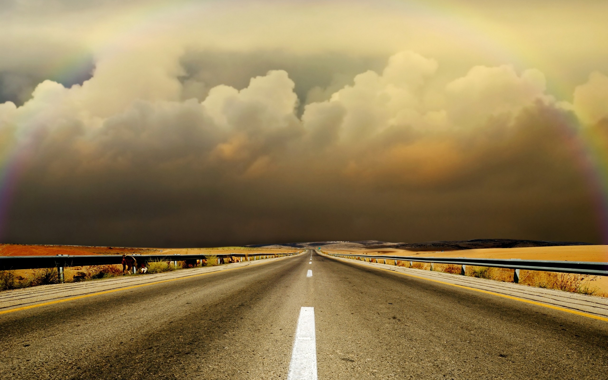 Clouds landscapes highway roads wallpaperx1600