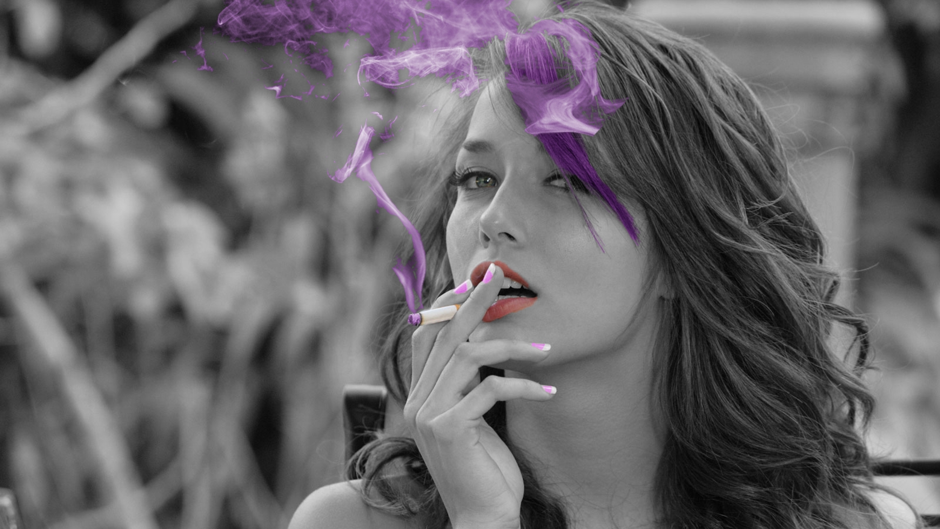 Download Wallpaper Malena Morgan, Girl, Smoke, Lipstick Smoking Image HD