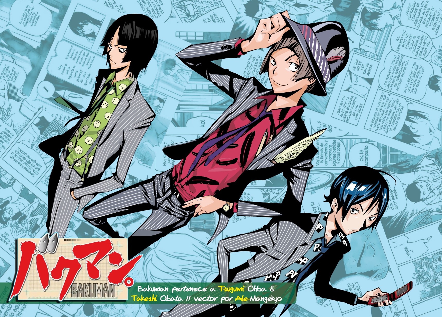 Wallpaper, illustration, Bakuman, Moritaka Mashiro, Niizuma Eiji, Kazuya Hiramaru, anime boys, cartoon, comics, mangaka, comic book 1719x1232