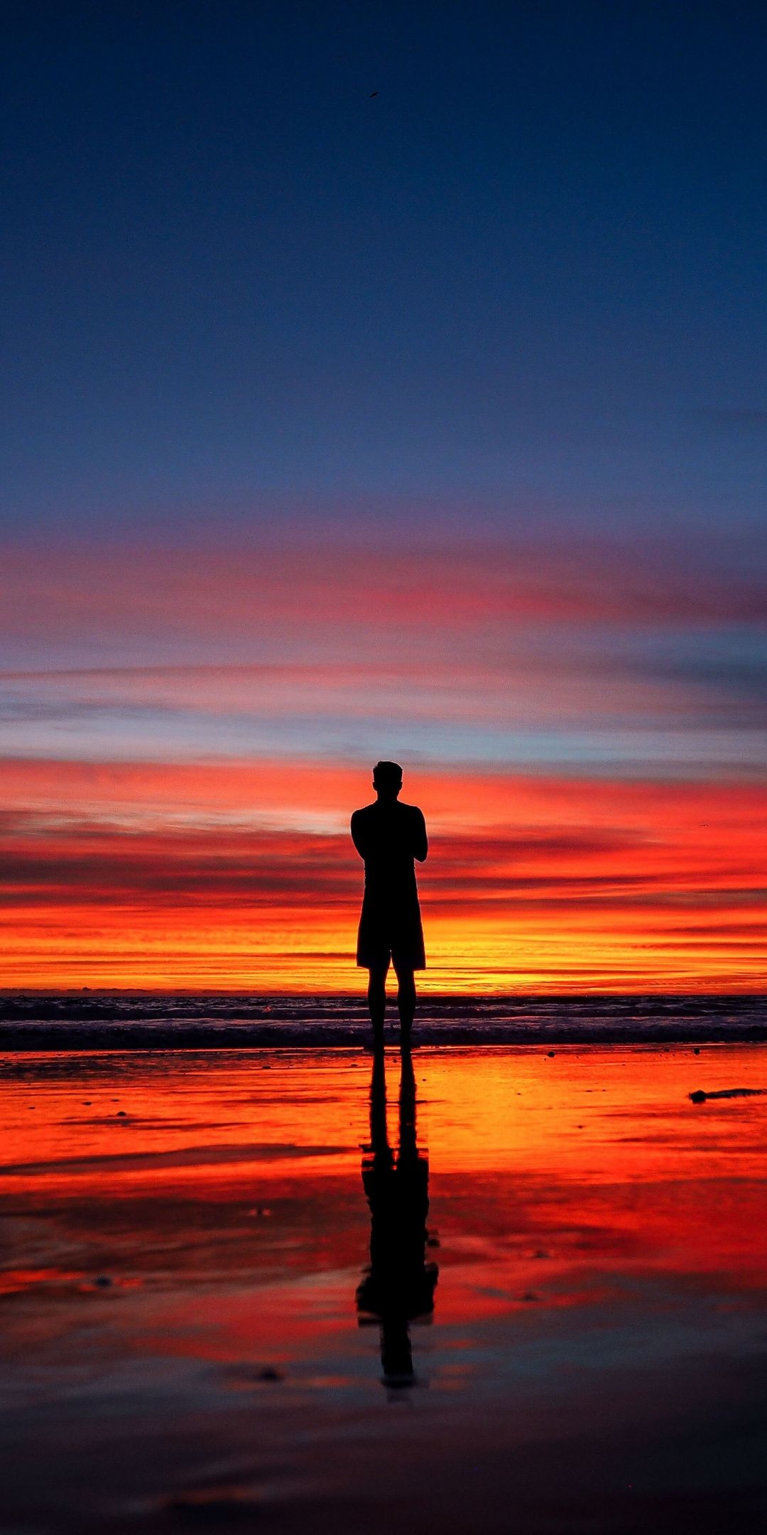 Calm, peace, silhouette, reflections, man and sunset, 1080x2160 wallpaper background, Picture, Sunset