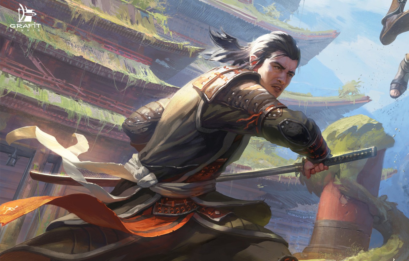 Wallpaper look, sword, warrior, pagoda, Shadow Fight image for desktop, section рендеринг
