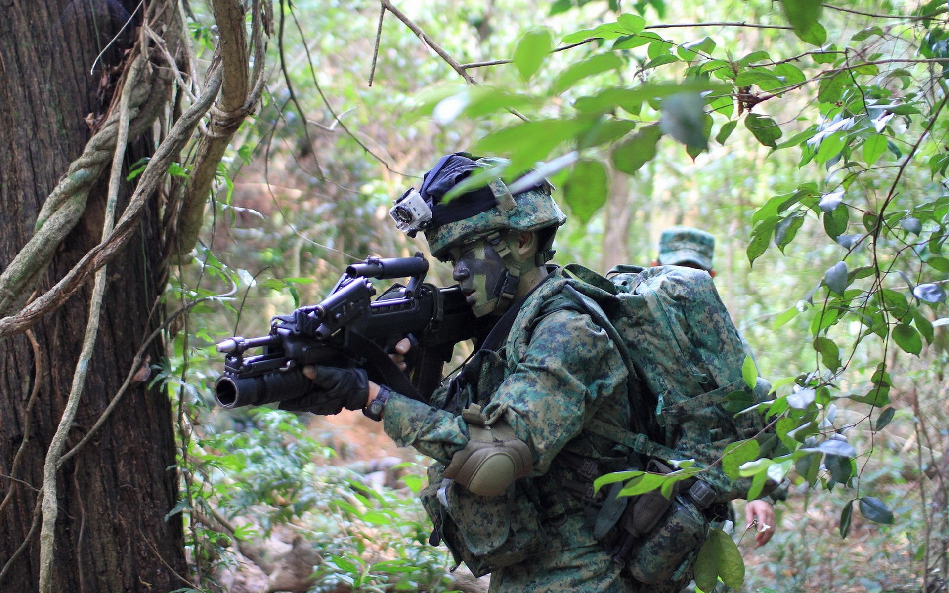 soldier, SAR Army Gear, Weapon, Assault Rifle, Singapore, Grenade Launchers, Forest, Camouflage, Military, Military Training Wallpaper HD / Desktop and Mobile Background