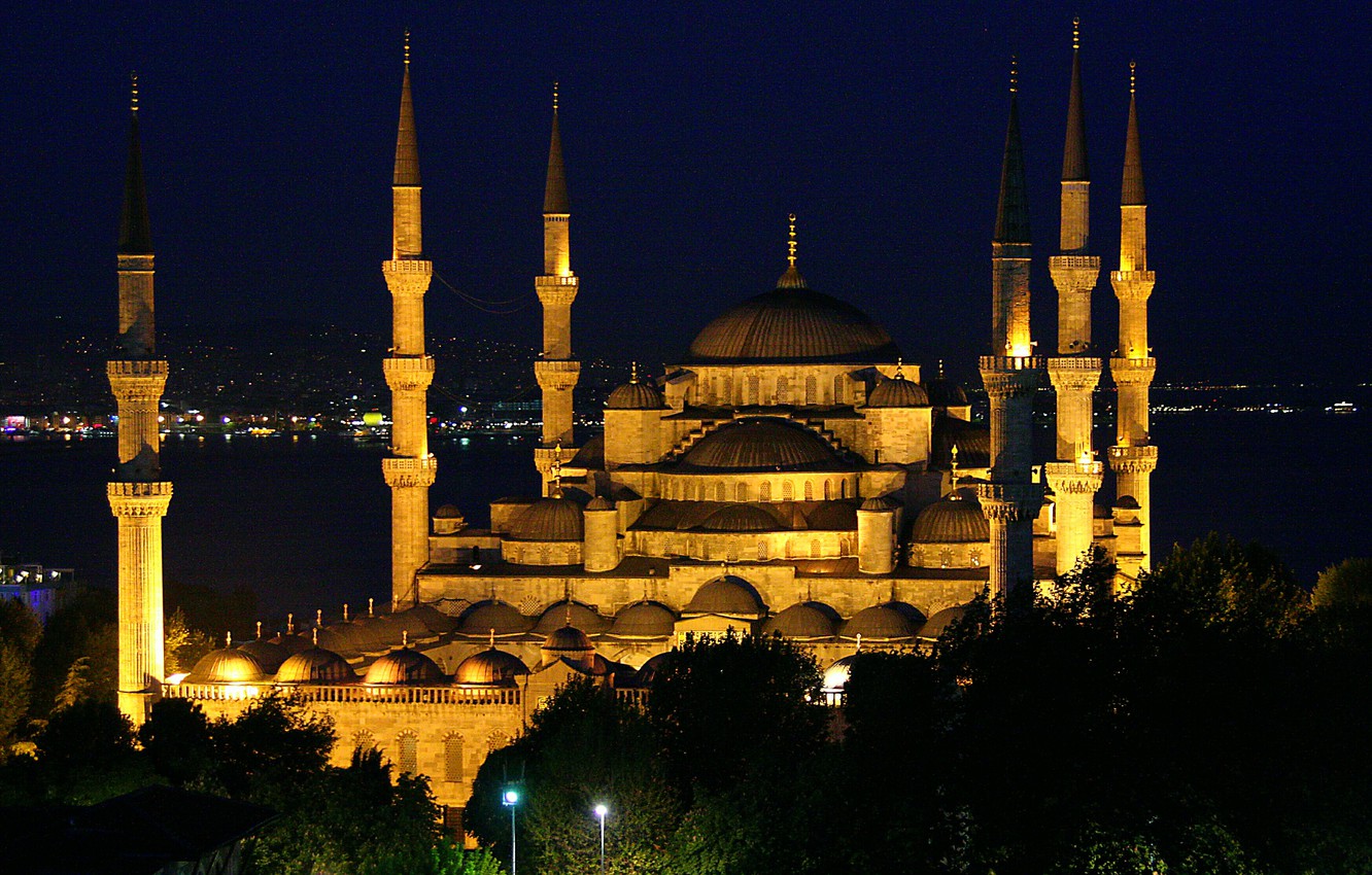 Wallpaper night, mosque, Istanbul, Turkey, night, Istanbul, Mosque, Sultanahmet, Sultanahmed image for desktop, section город