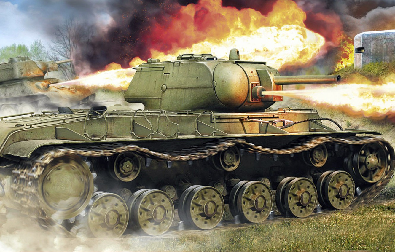 Wallpaper Figure, Offensive, T 34, KV 8S, Dot, Soviet Heavy Flamethrower Tank Image For Desktop, Section оружие
