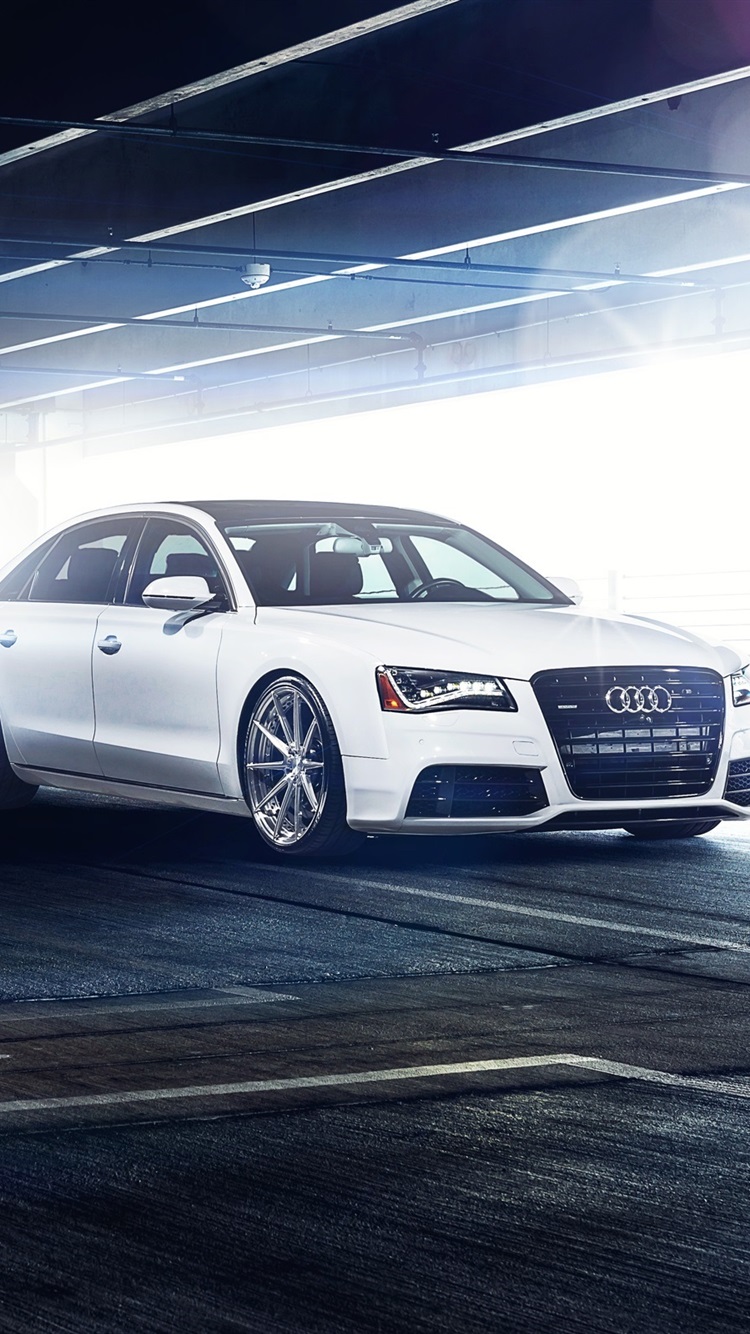 Audi A8 L White Car, Parking, Glare 750x1334 IPhone 8 7 6 6S Wallpaper, Background, Picture, Image