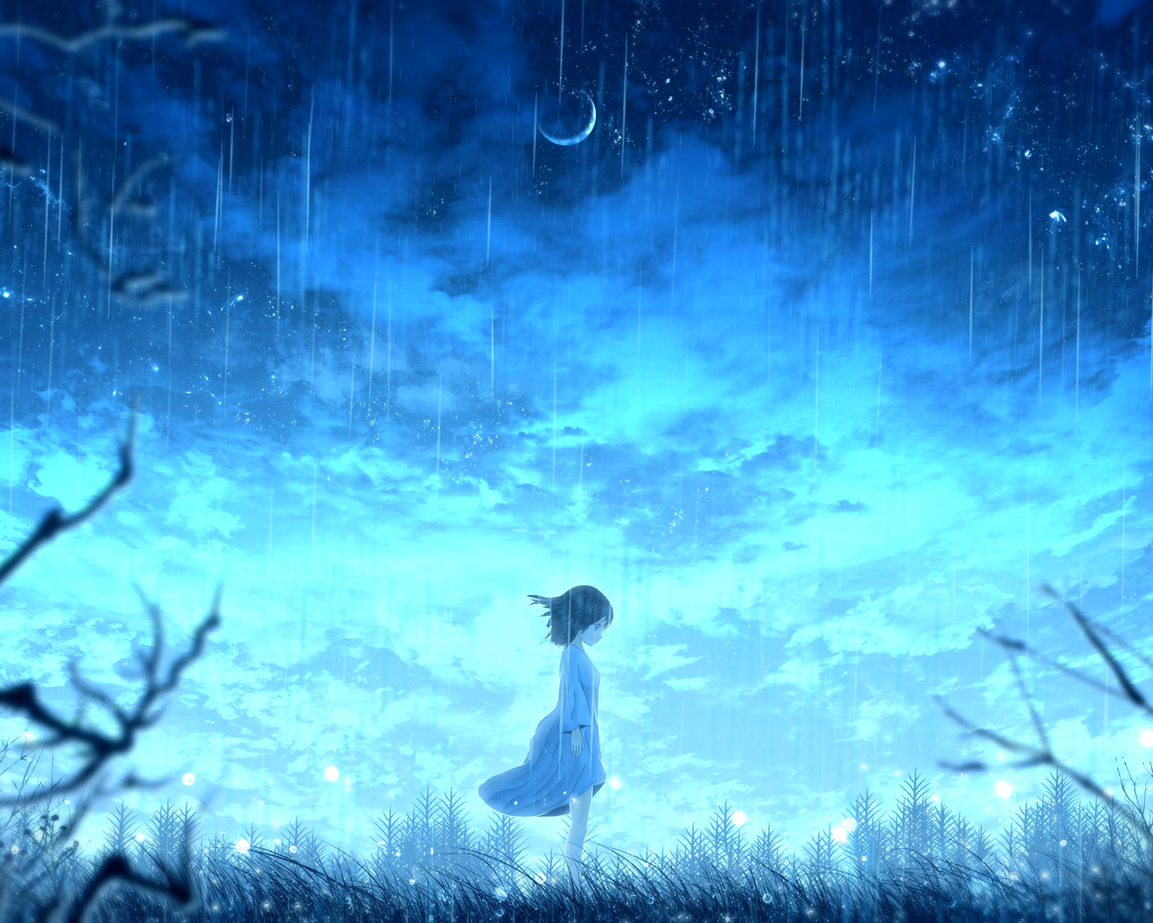 Anime Girl Night Rain 4k 1280x1024 Resolution HD 4k Wallpaper, Image, Background, Photo and Picture