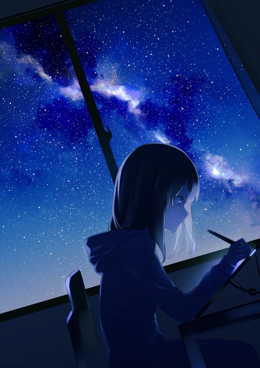 Anime Scenery Wallpaper Sad Anime Girl Night Sky