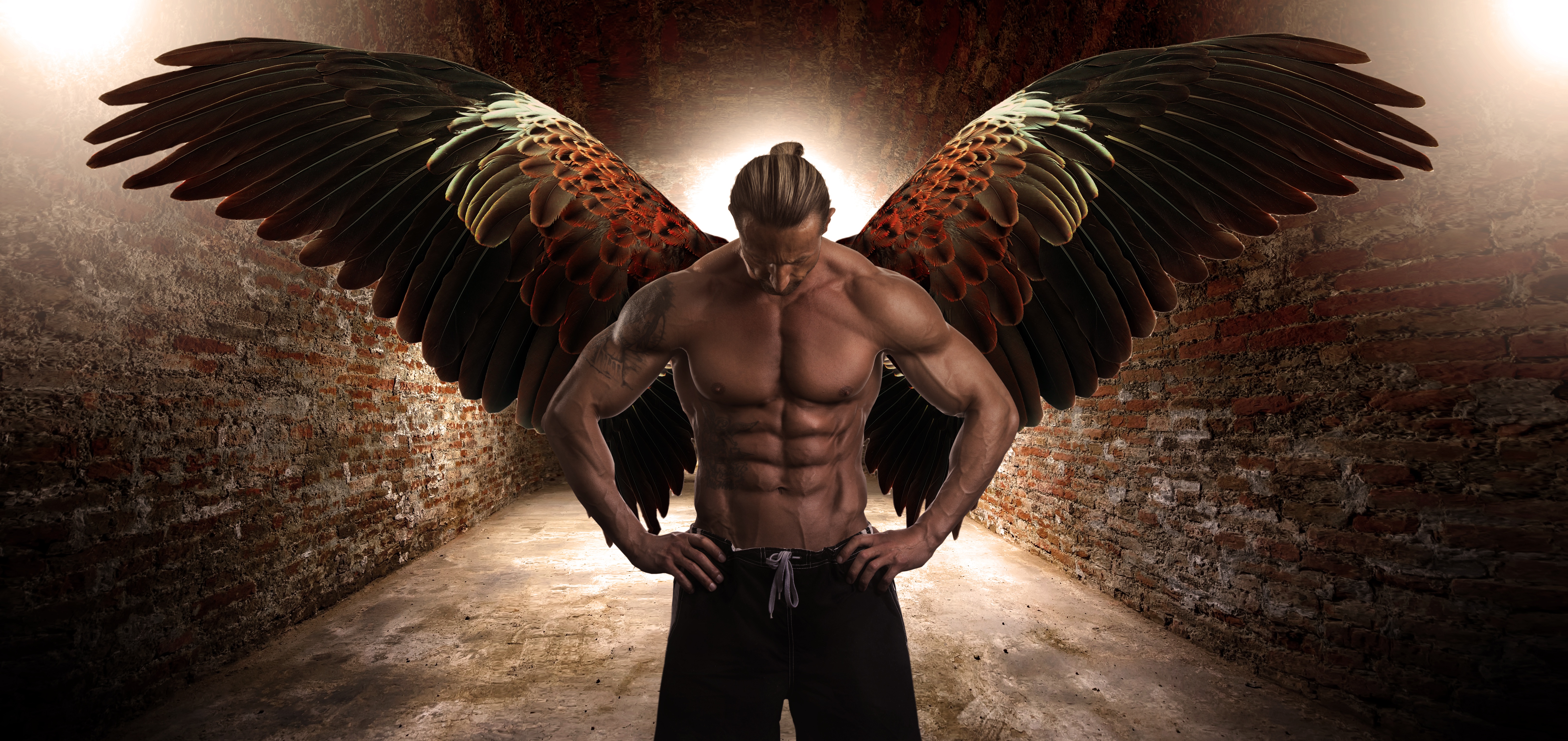 Picture Men Muscle Wings Fantasy Angels Belly Hands 6484x3065
