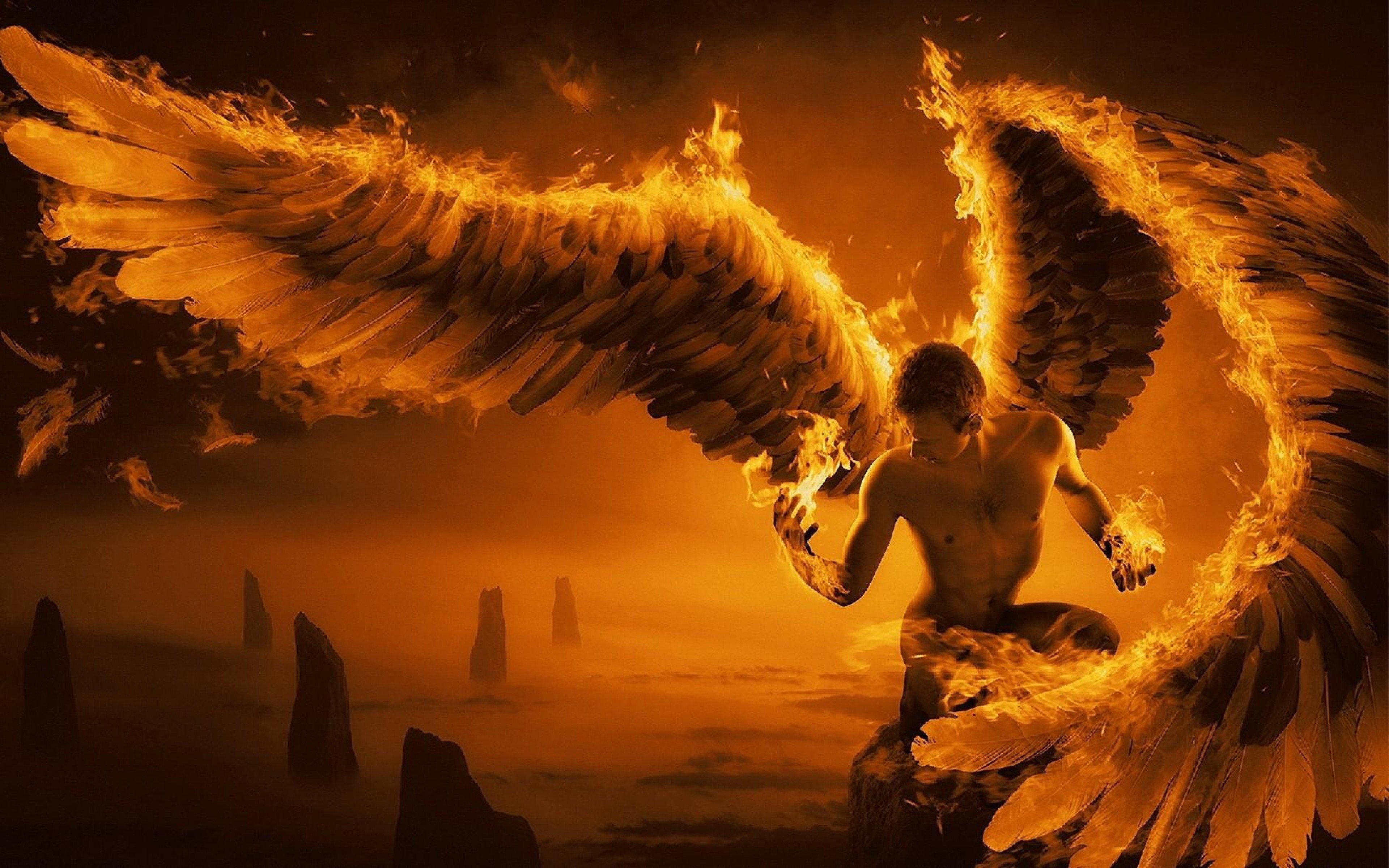 fire man, Angel, Wings Wallpaper HD / Desktop and Mobile Background