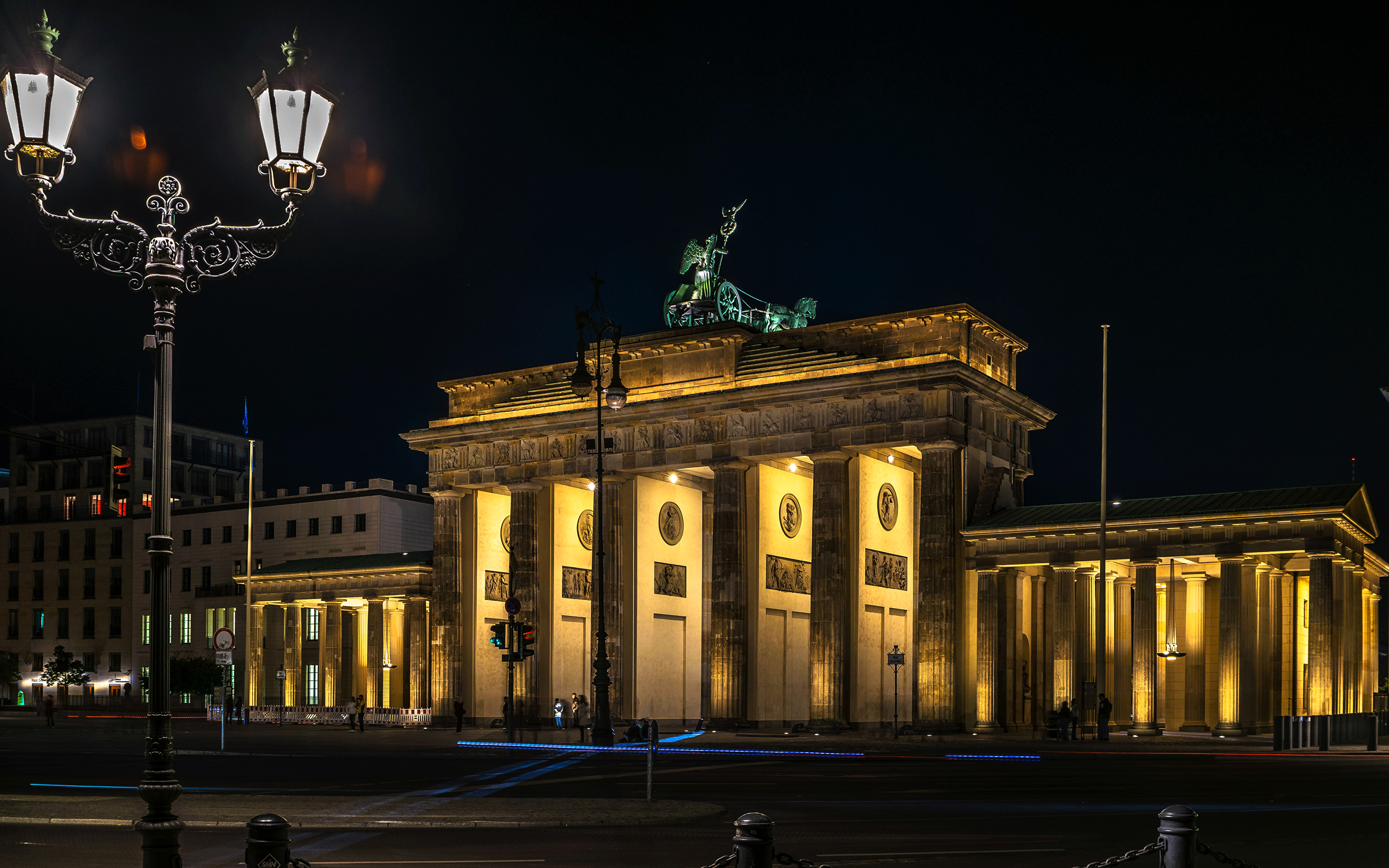 Picture Germany Brandenburger Tor Night Street lights 3840x2400