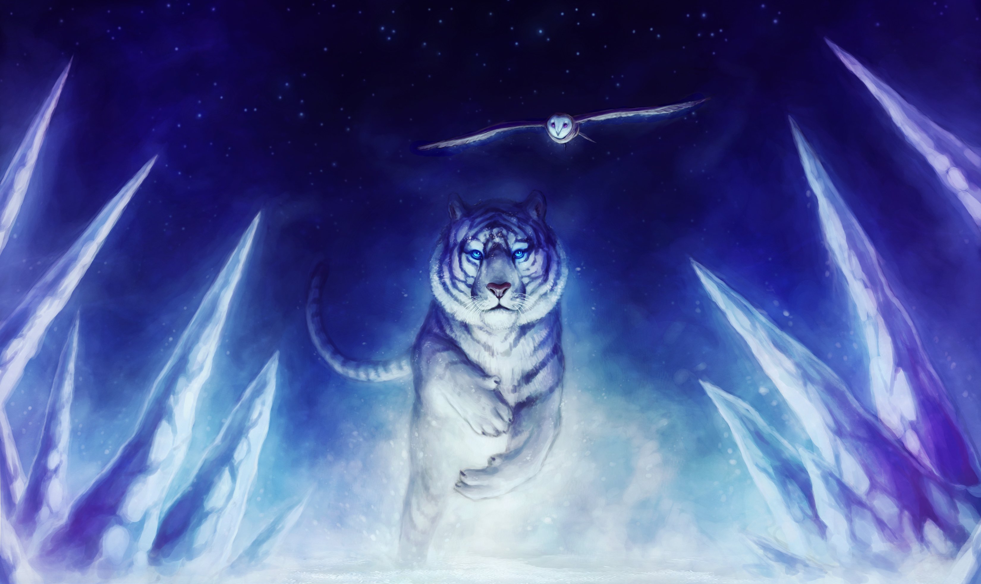 fantasy tiger and owl HD Wallpaper