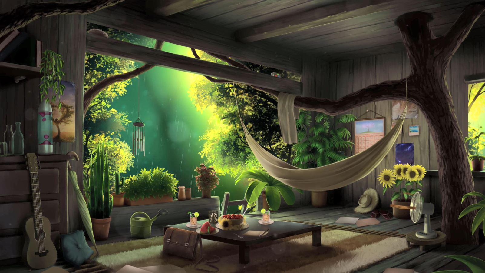 Summer Rain in Wooden Tree House Live Wallpaper