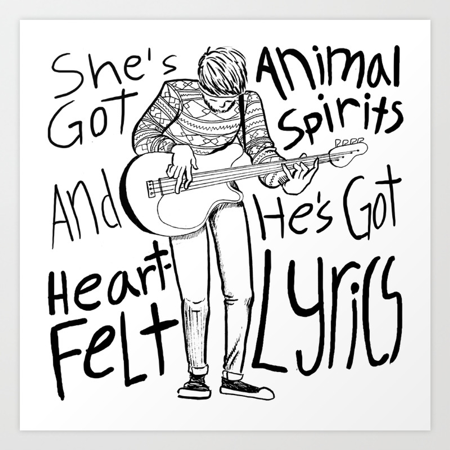 Vulfpeck Lyrics Art Print by Alex Embleton Illustrations