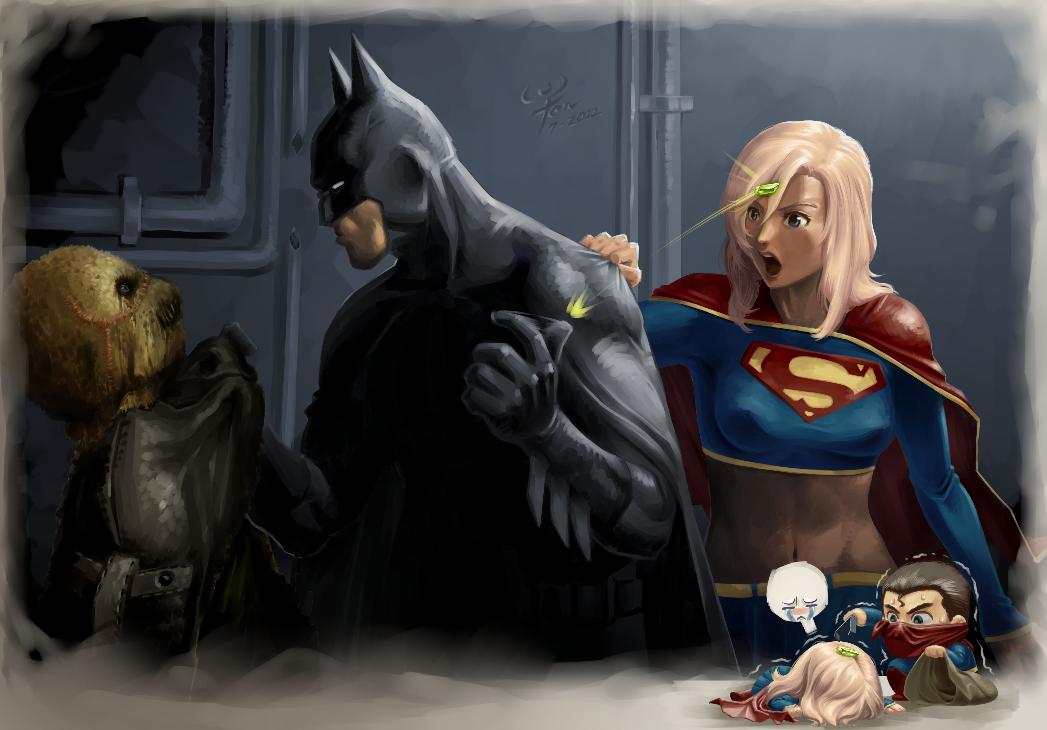 Batman Supergirl Funny Art 4k 720P HD 4k Wallpaper, Image, Background, Photo and Picture