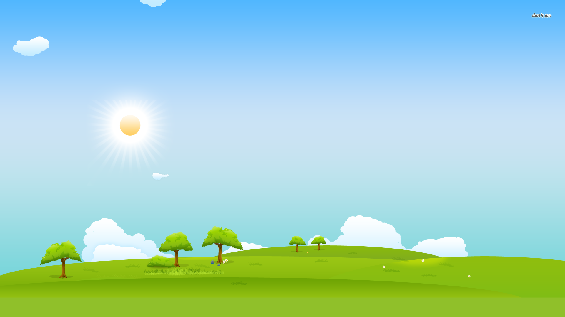 Sunny Sky, field, grass, tree, cloud, vector, 1920x1080 HD. Landscape clipart, Kids background, Sky wallpaper