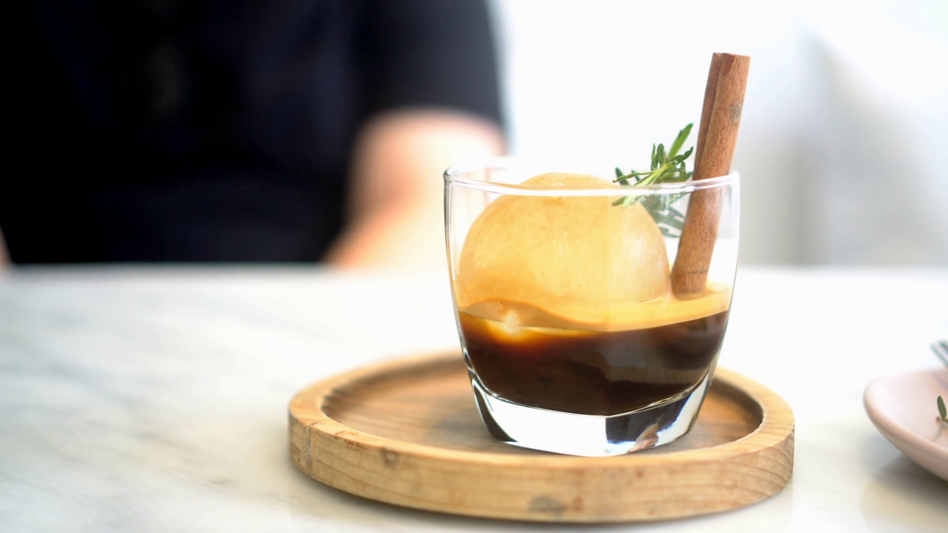 Artisan Craft Espresso Or Americano Coffee Shot With Sphere Ice In Cafe Stock Video Footage