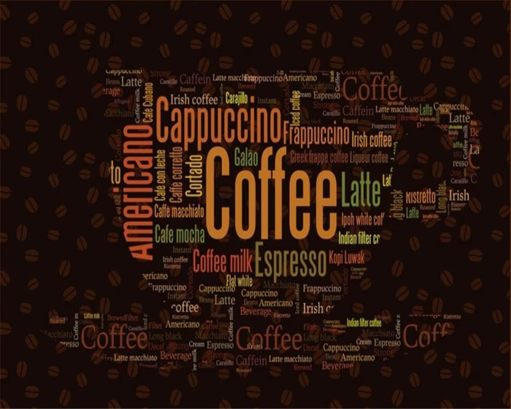 Beibehang Custom wallpaper European letter coffee cup decoration background cafe mural home decoration TV bed mural 3D wallpaper. Wallpaper