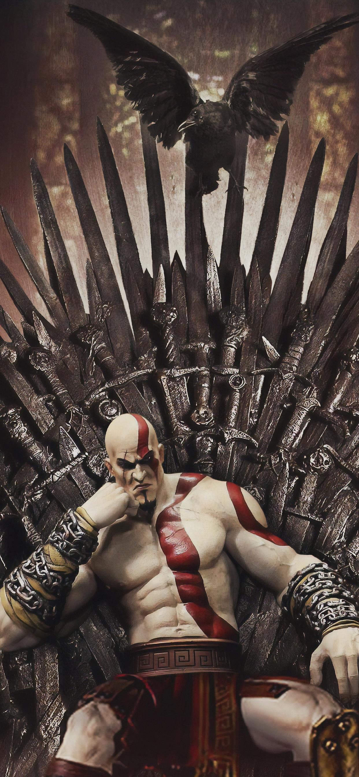 kratos on thrones iPhone X Wallpaper Free Download