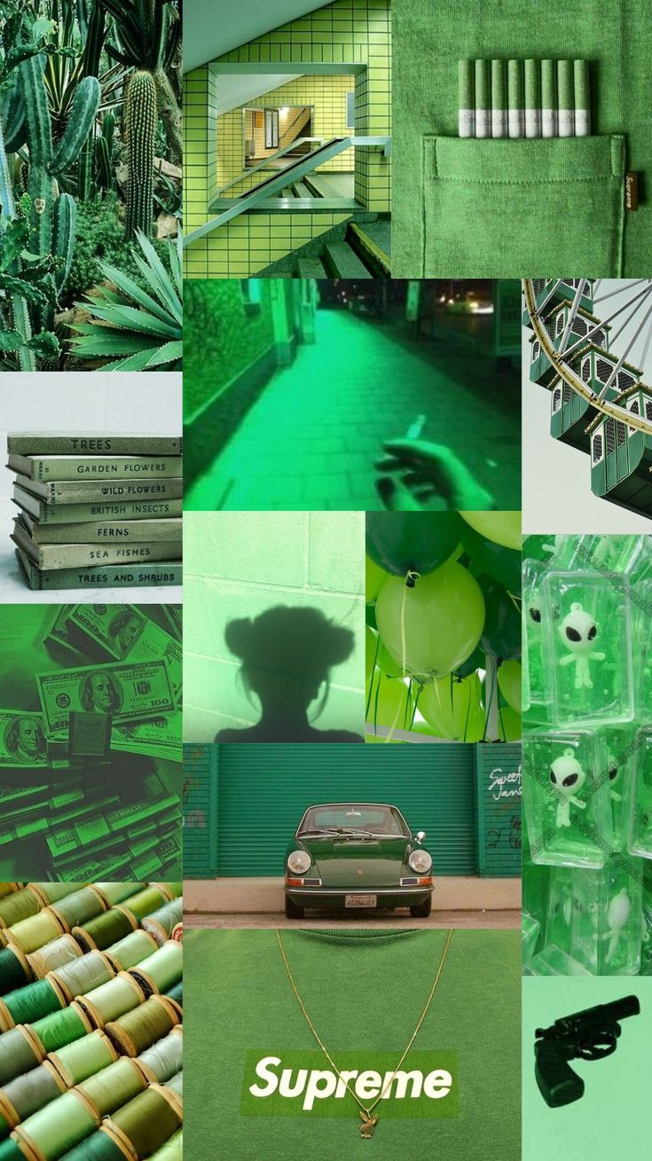 Light Green Aesthetic Collage Wallpaper