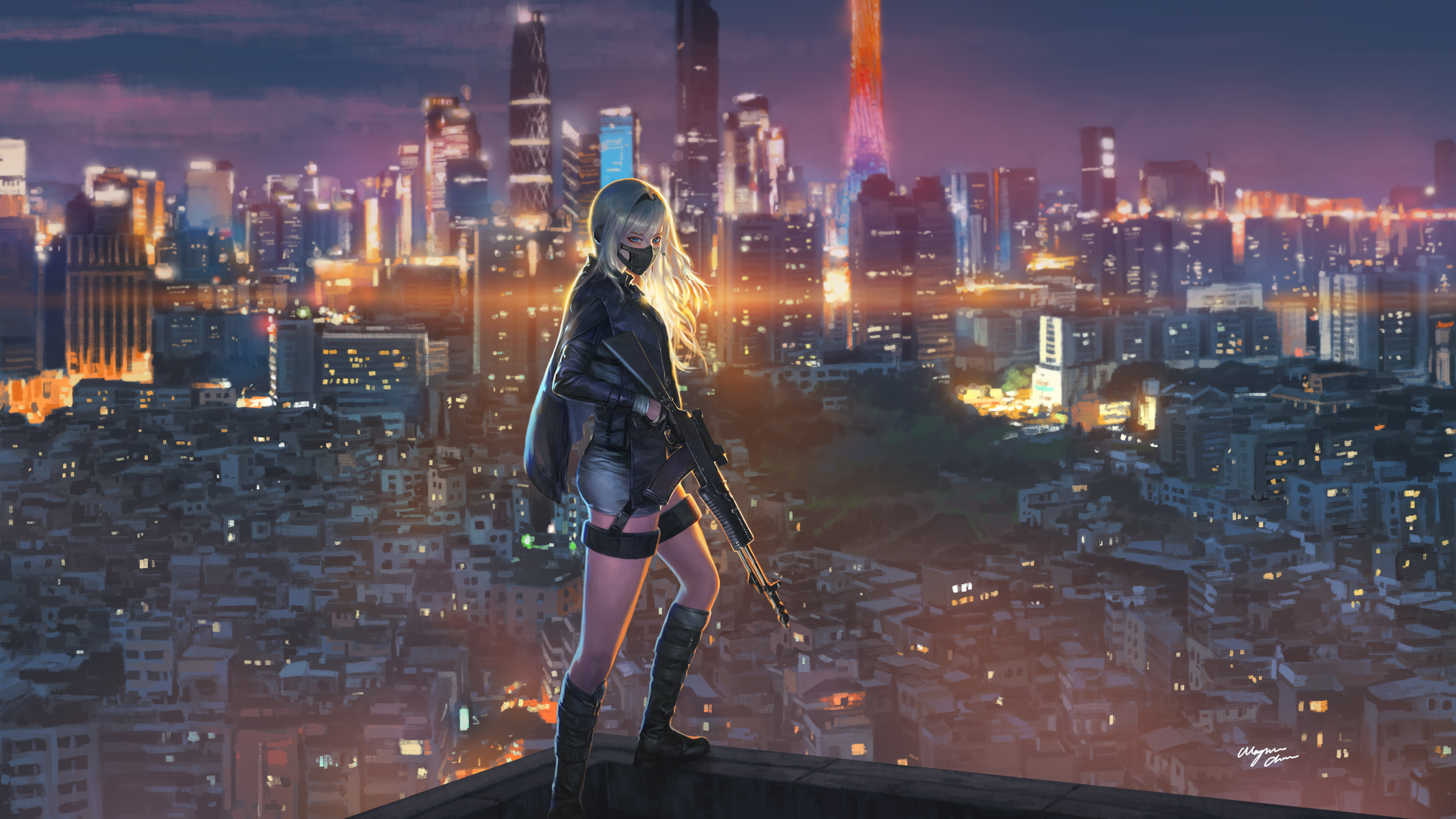 Anime Girl Night City Wallpaper