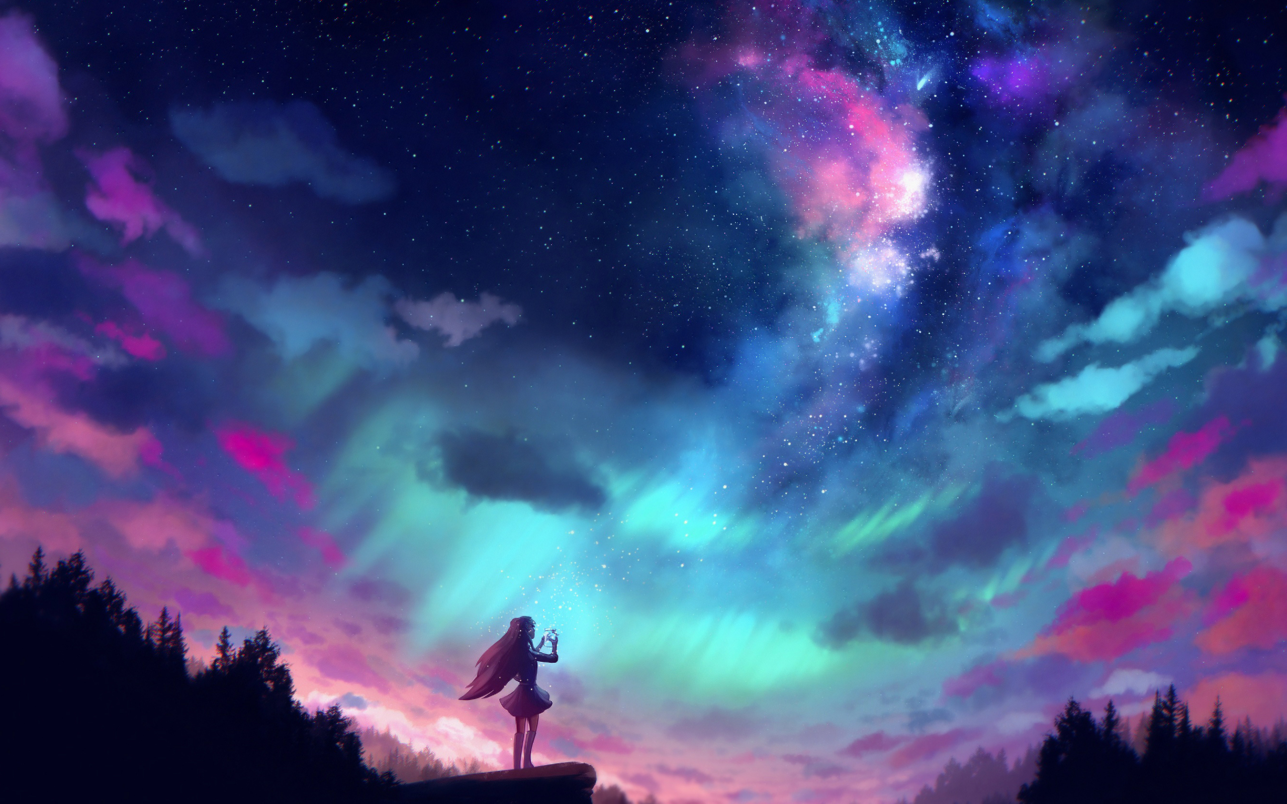 Wallpaper Of Aurora Borealis, Girl, Sky, Woman Background Sky Wallpaper 4k