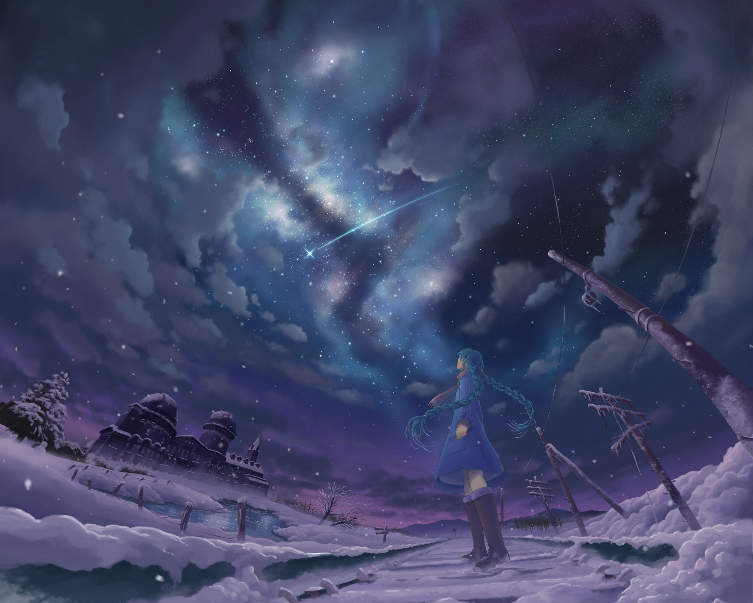 2500x Wallpaper Anime Girls, Snow, Stars, Night, Anime Wallpaper 4k