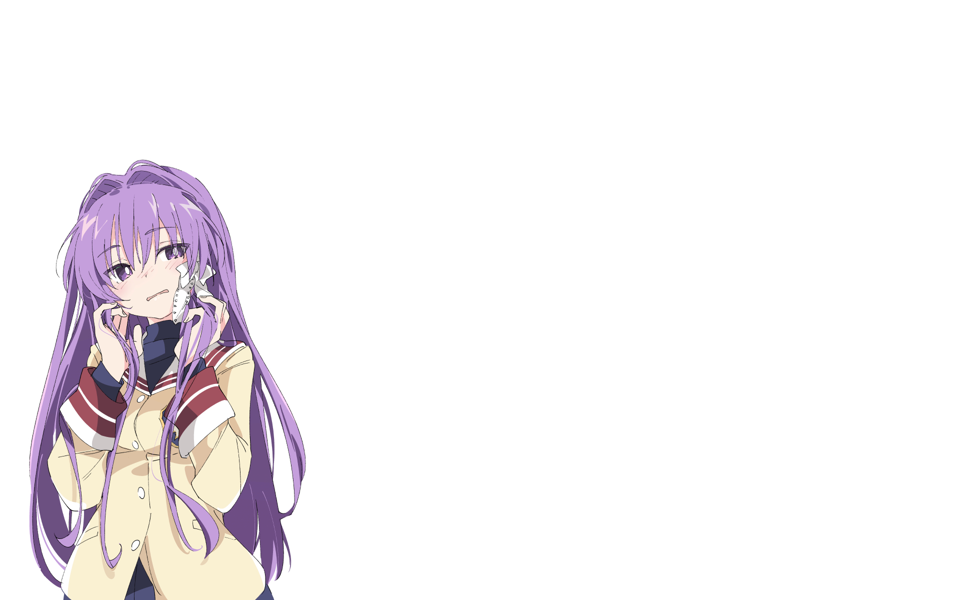 Wallpaper, Clannad, Fujibayashi Kyou, purple hair, white background, anime girls, hair ribbon 1920x1200