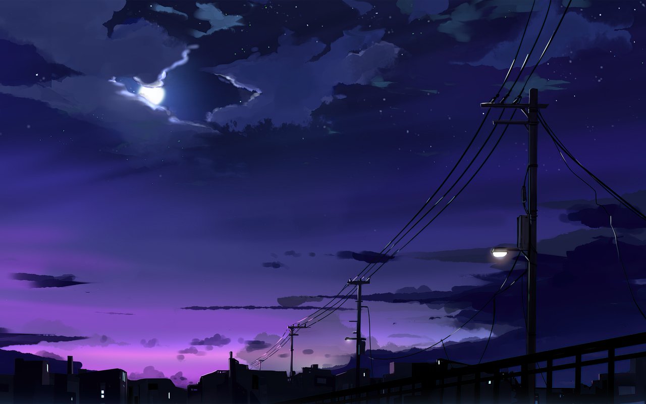 Power Lines Moon Anime Quite Night 4k 720P HD 4k Wallpaper, Image, Background, Photo and Picture