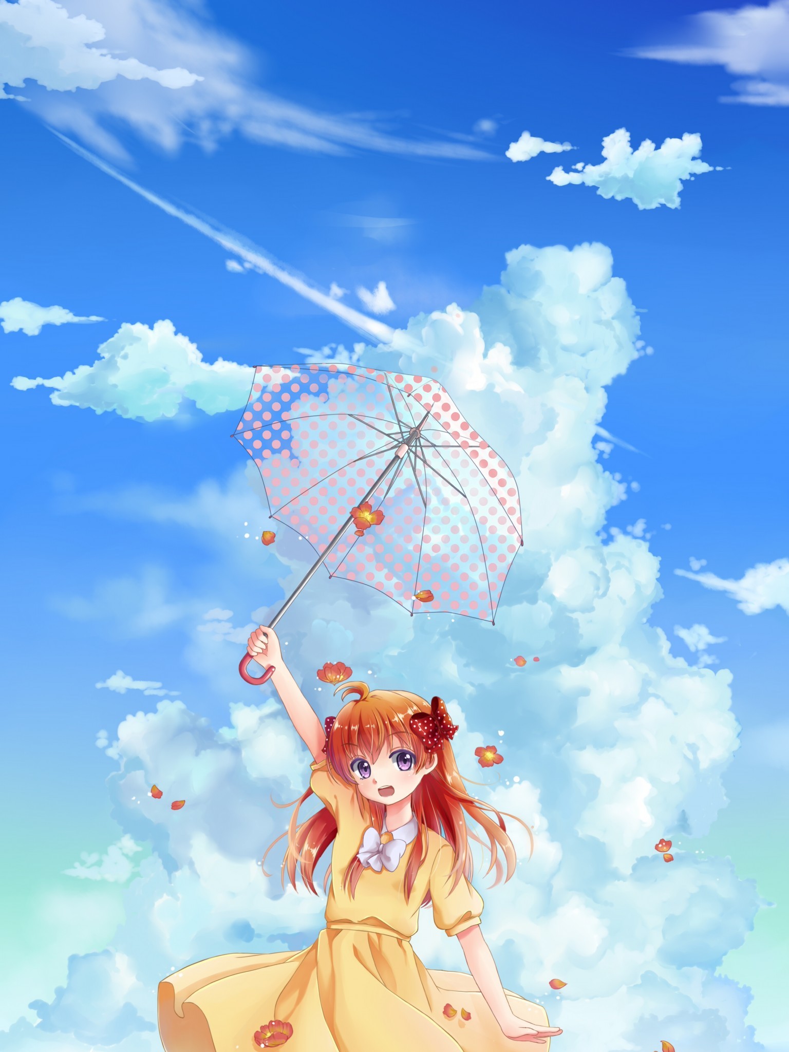 Download 1536x2048 Sakura Chiyo, Gekkan Shoujo Nozaki Kun, Clouds, Summer, Yellow Dress, Orange Hair Wallpaper For Apple IPad Mini, Apple IPad 3, 4