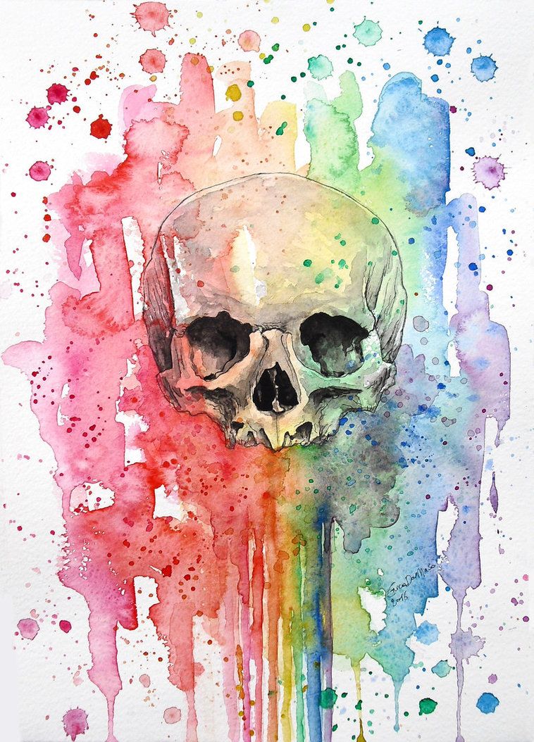 Erica Dal Maso (ericadalmaso.com). WATERCOLOR. Rainbow Skull. Art, Canvas art, Watercolor rainbow wallpaper