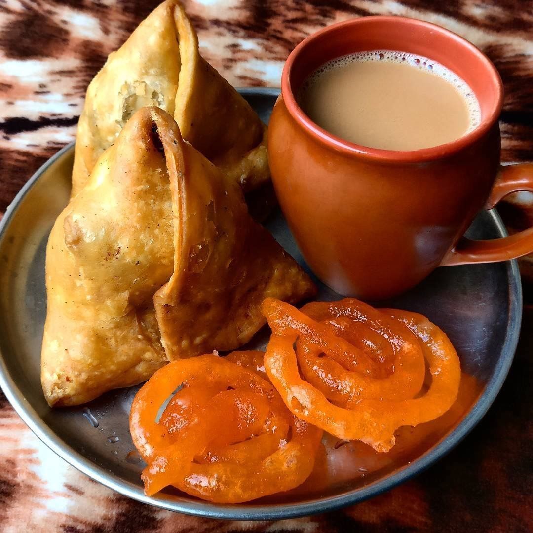 Chai samosa and jalebis, India's homegrown snacks. Good morning breakfast, Food, Food lover