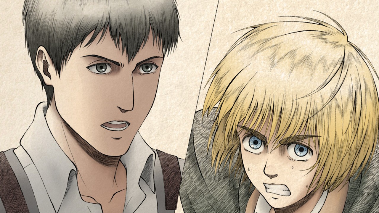 Attack On Titan Armin Arlert With Yellow Hair Bertolt Hoover With Black Hair HD Anime Wallpaper