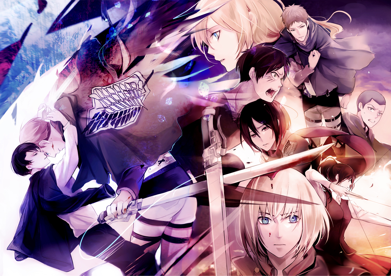 Download wallpaper from anime Attack On Titan with tags: Mikasa Ackerman, MacBook Pro, Levi Ackerman, Historia Reiss, Sasha Blouse, Armin Arlert, Connie Springer, Bertolt Hoover, Erwin Smith