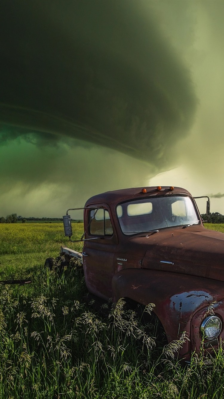 Truck, Green Fields, Clouds, Storm 750x1334 IPhone 8 7 6 6S Wallpaper, Background, Picture, Image