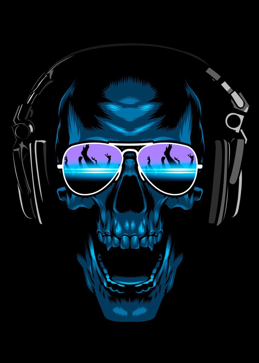 DJ Skull' Poster by Alberto Perez. Displate. Black skulls wallpaper, Skull artwork, Skull art print