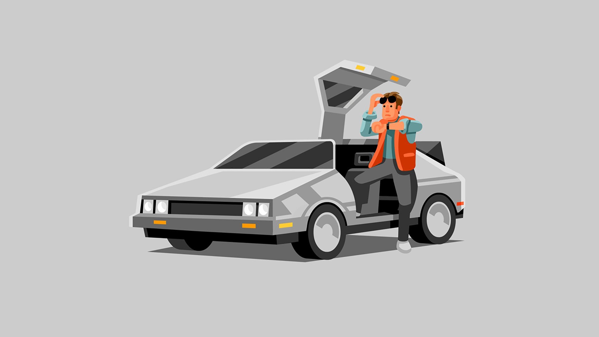 DeLorean Back To The Future Movies Time Machine Marty McFly Artwork Car Vehicle Simple Movie Vehicle Wallpaper:1920x1080