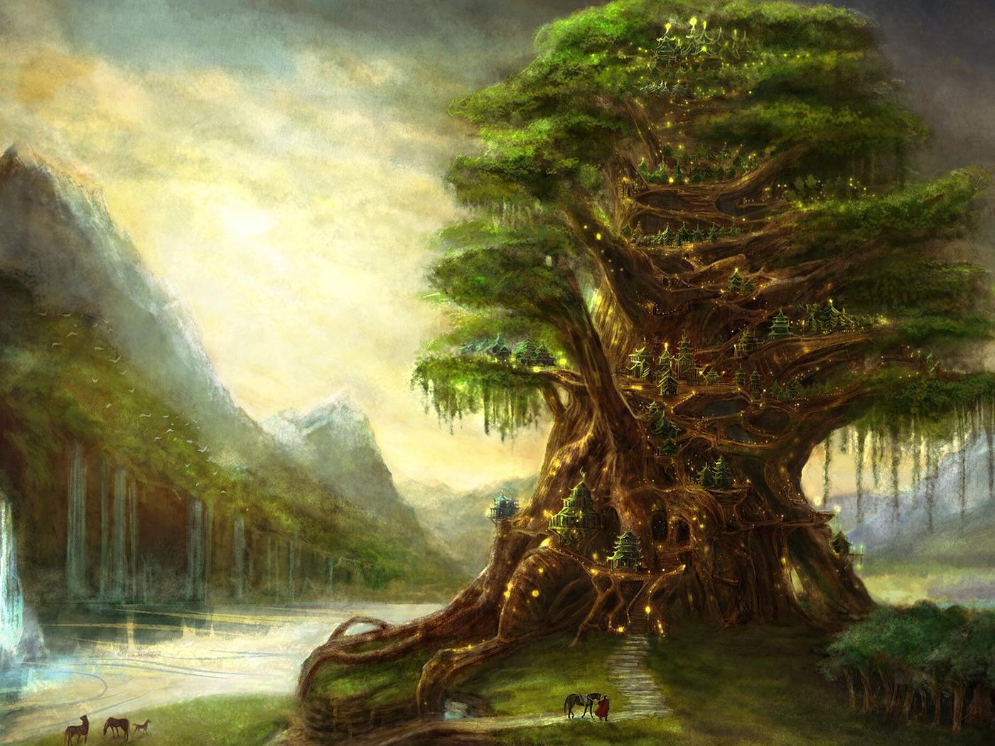 World Tree Fantasy Art HD Wallpaper