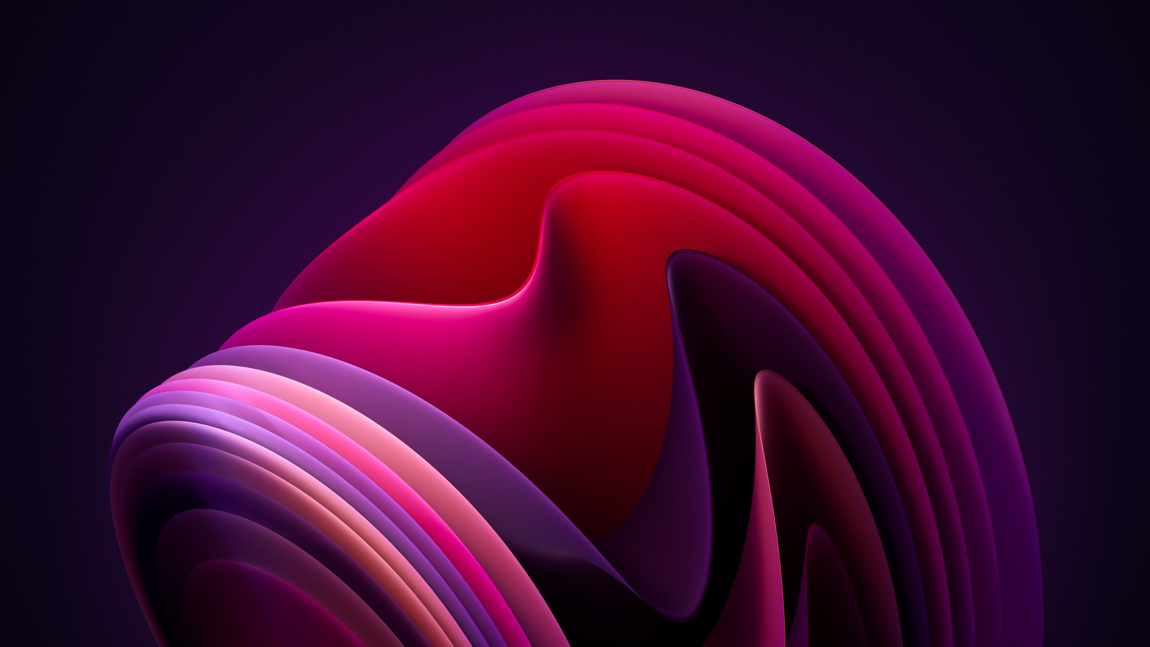 Windows 11 Wallpapers 4K, Flow, Dark Mode, Dark background, Pink, Abstract,