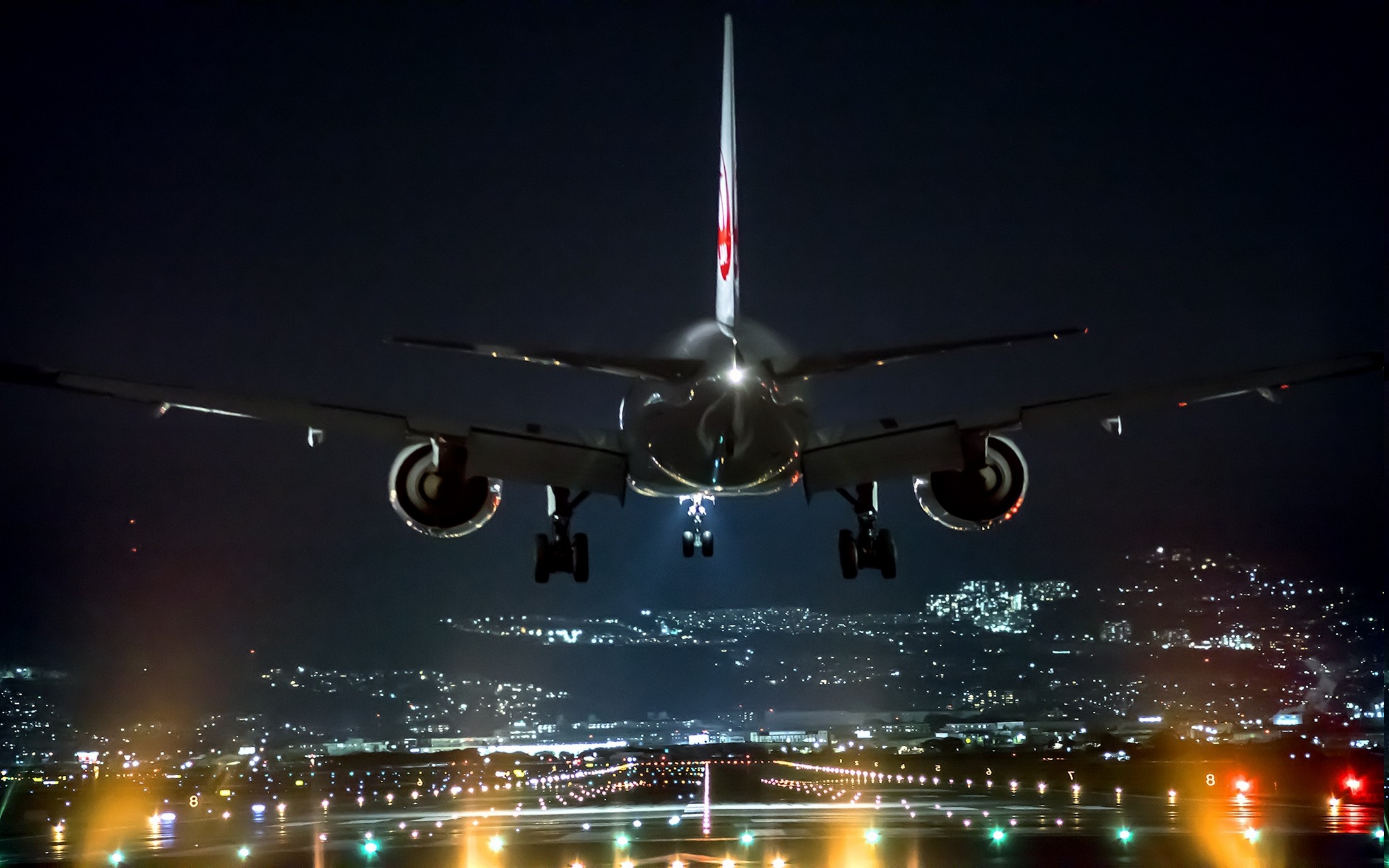 landscape, Night, Airport, Airplane, Lights, Landing, Technology, Osaka, Japan, Cityscape Wallpaper HD / Desktop and Mobile Background