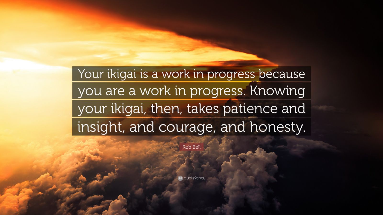 Rob Bell Quote: “Your ikigai is a work in progress because you are a work in progress. Knowing your ikigai, then, takes patience and insi.”