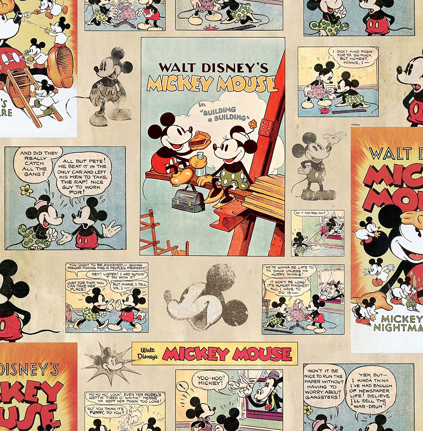 Disney Mickey Vintage Episode Newspaper Comic Multi Coloured Wallpaper