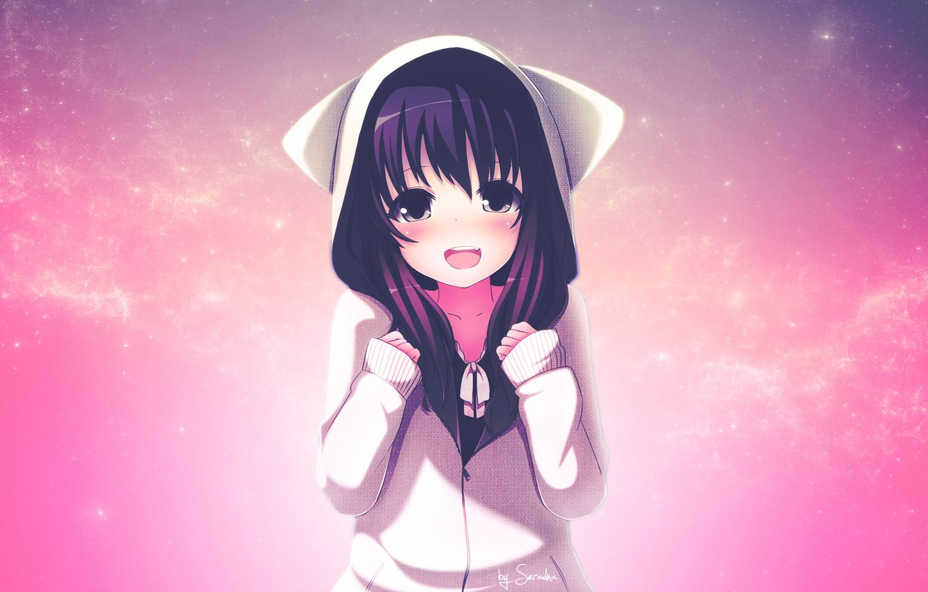 Wallpaper anime, girl, ears, jacket, purple hair image for desktop, section прочее