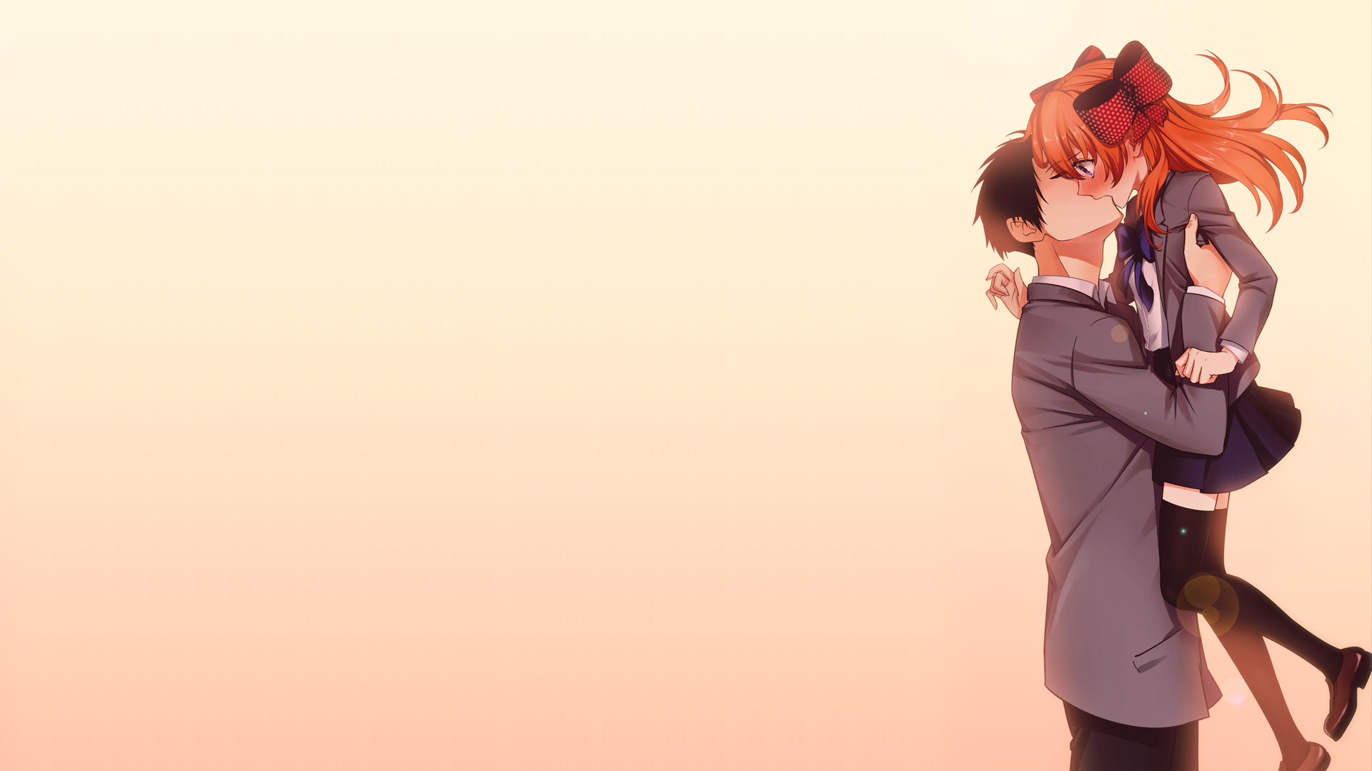 Wallpaper, kissing, Gekkan Shoujo Nozaki kun, Nozaki Umetarou, Sakura Chiyo, anime girls 1920x1080