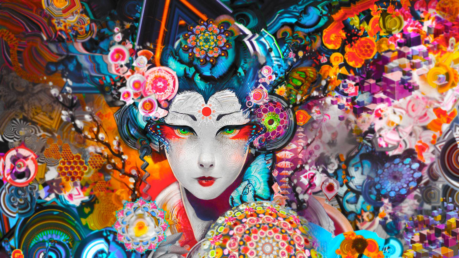 Colorful Traditional Girl Art HD Trippy Wallpapers.